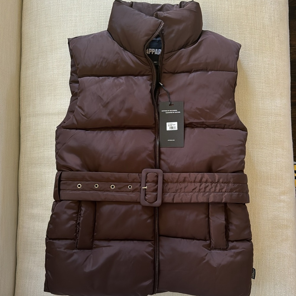 Brand New APPARIS Iris Chocolate Espresso Brown Puffer Vest XS, With Tags